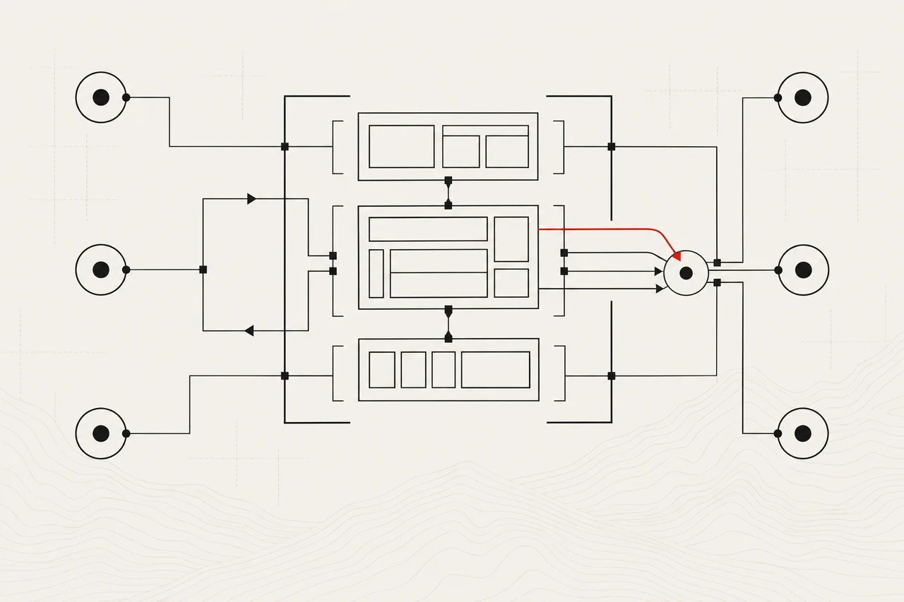 Line illustration of a collaborative secure-development review with testing and remediation paths.